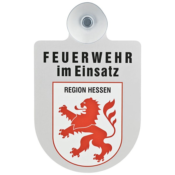Alu Saugnapf Wappen Schild Feuerwehr im Einsatz mit Wappen Hessen, Saugnapfschilder, Einsatzschilder, PRODUKTE, Feuerwehrstore