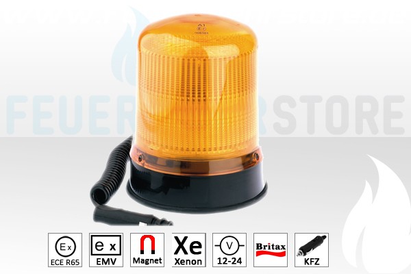 Britax Xenon Doppelblitz Kennleuchte in gelb mit Magnetsockel für Zigarettenanzünder ECE-R65