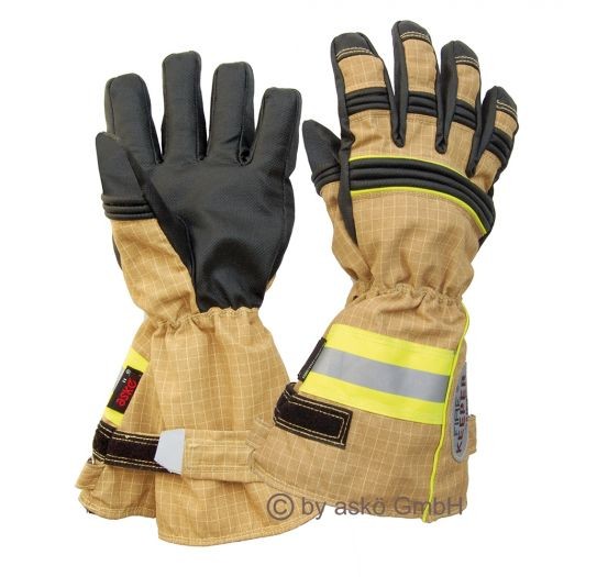 Brand-Handschuh FIRE KEEPER ® Pbi MATRIX askö lange Stulpe | Beige | extrem leicht | hitze- und flammbeständig | 3M Scotchlite Reflexbänder |