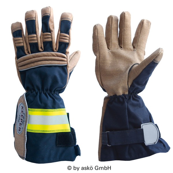 Brand-Handschuh FIRE KEEPER® EN PBI askö lange Stulpe | Blau | flammfest | hitzebeständig | 3M Scotchlite Reflexbänder | EN 659:2008