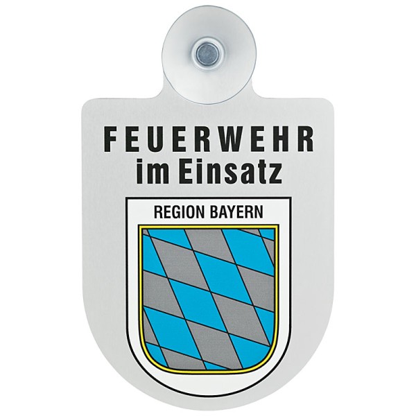 Alu Saugnapf Wappen Schild Feuerwehr im Einsatz mit Wappen Bayern, Saugnapfschilder, Einsatzschilder, PRODUKTE, Feuerwehrstore