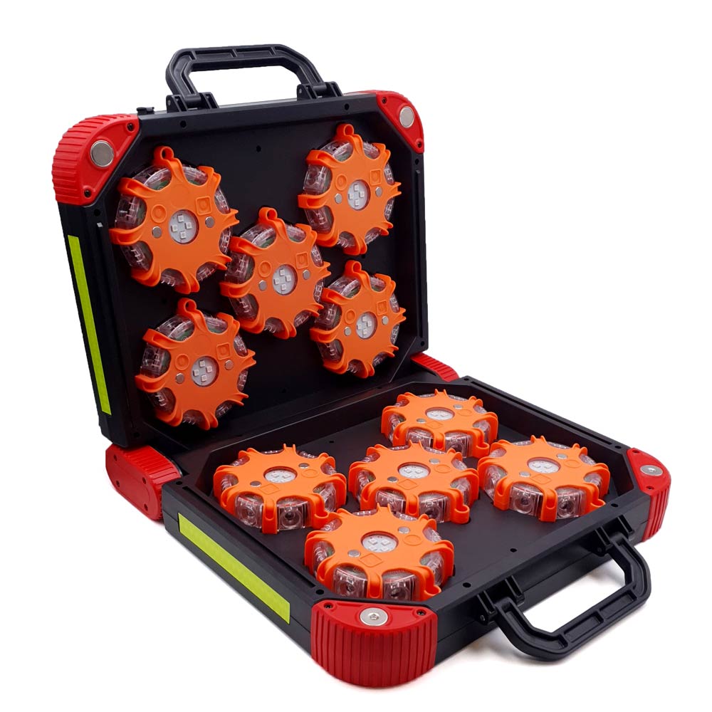 Powerflare LED Warnleuchte orange - 6er Set im Koffer