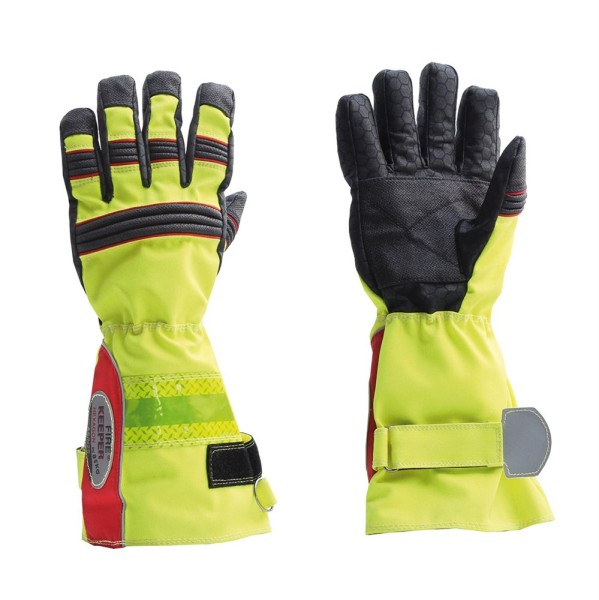 Einsatz-Handschuh FIRE KEEPER® HEXAGON askö | Neongelb | flammfest | Reflexband nachleuchtend