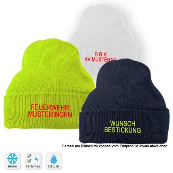 Wintermützen mit Wunsch-Bestickung in verschiedenen Farben | personalisierbare Mütze