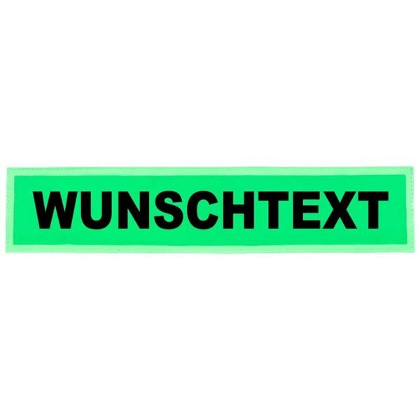 Rückenschild 38 x 8 cm mit Wunschtext | leuchtgrün | glänzend | ein- oder zweizeilig | Klett | personalisierbar | passend für Funktionswesten
